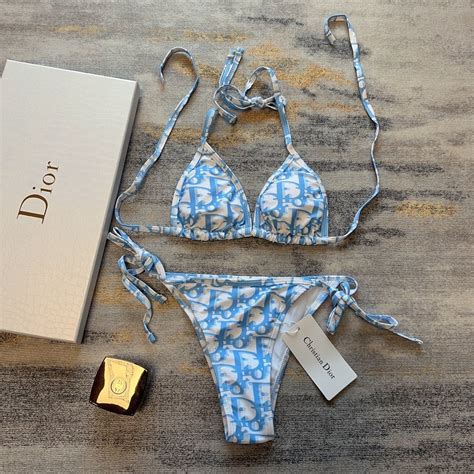 blue dior swimsuit|Dior oblique bikini.